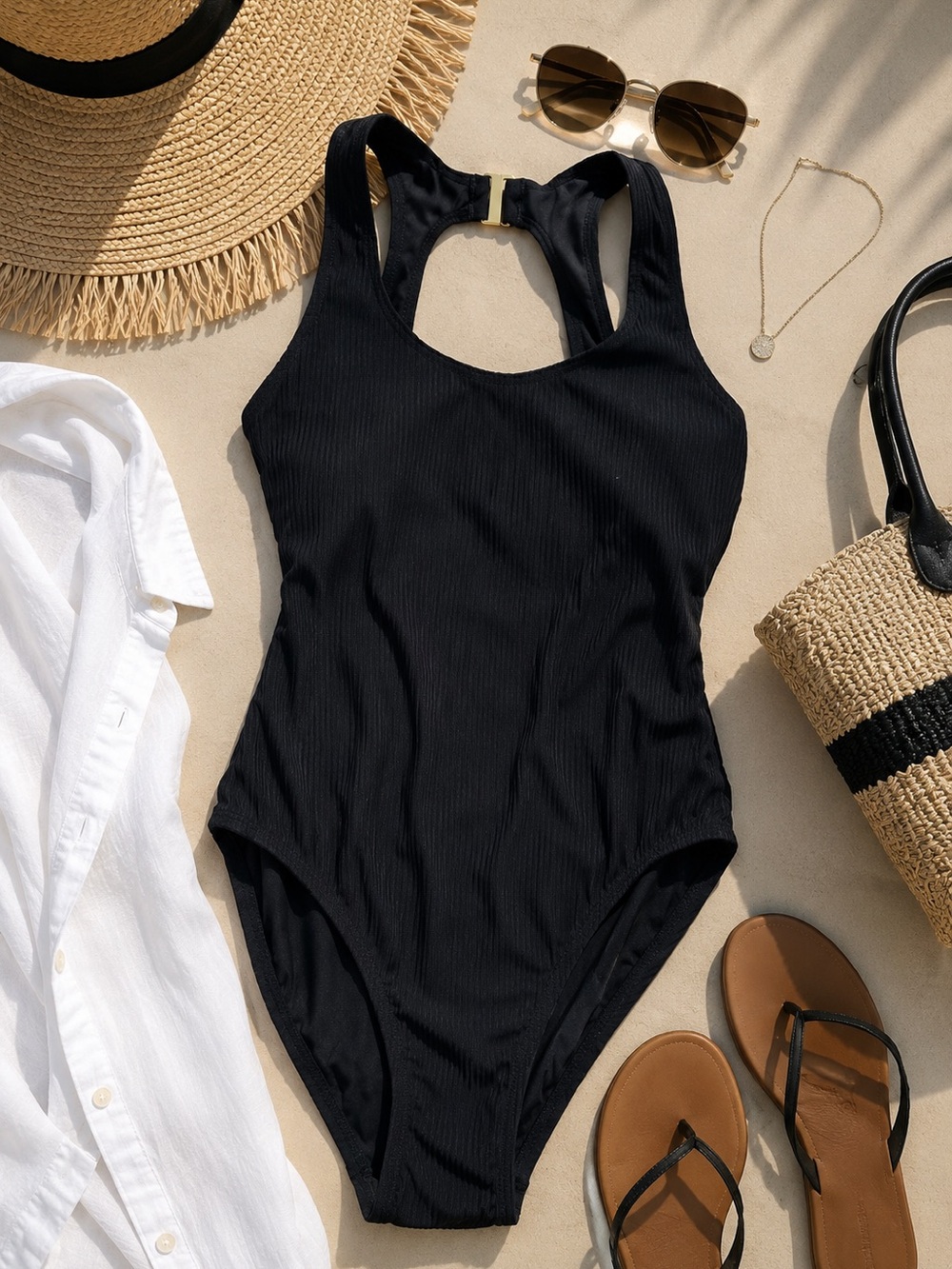 Andie Swim Catalina Ribbed Black One-Piece Swimsuit